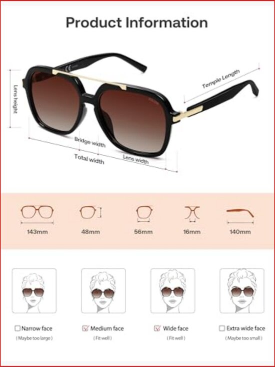 Polarized Aviator Sunglasses for Women Men UV400 Protection TAC Lenses Large main image 7